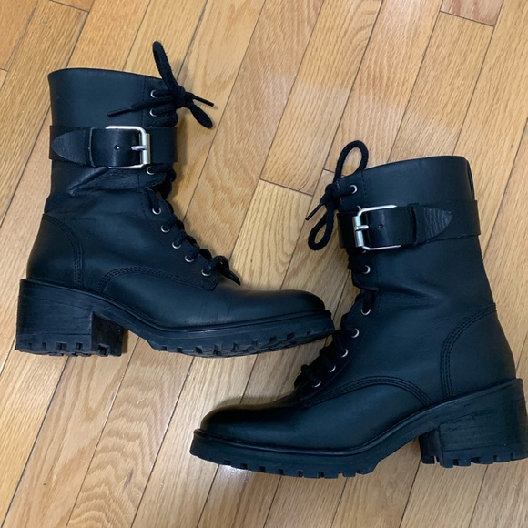 STEVE MADDEN Griffen Leather Moto Combat Style Boots Size 7.5 Black - Picture 1 of 16